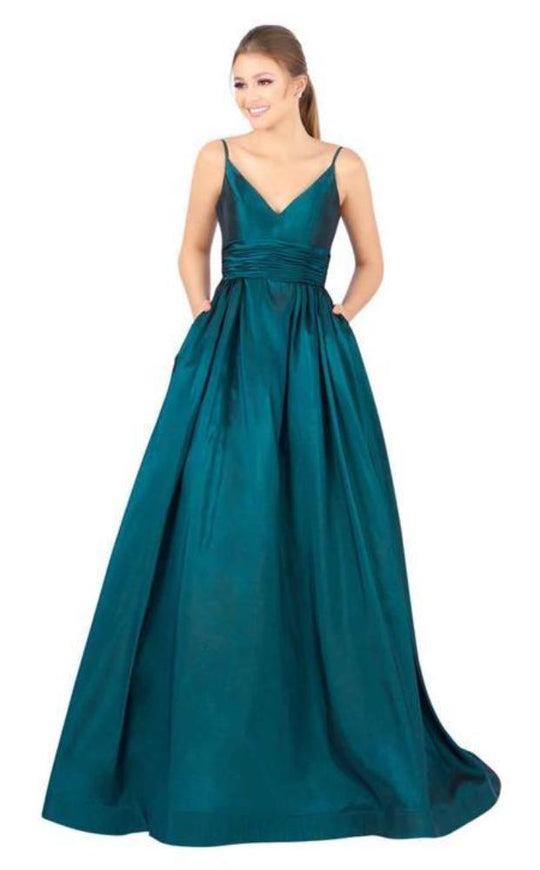 Mac Duggal Ballgowns - 67691H Sleeveless Ruched Waist V Neck Ballgown in Green