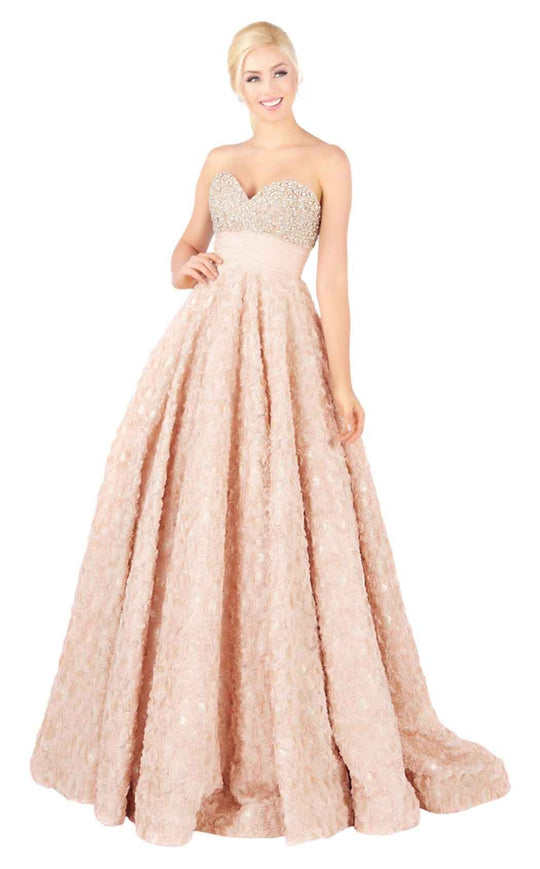Mac Duggal Ballgowns - 67695H Bead-Crusted Rosette Empire Ballgown In Nude