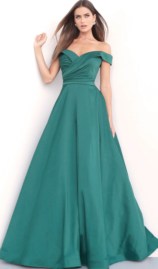 Jovani - 67734 Pleated Off-Shoulder Mikado Ballgown In Green