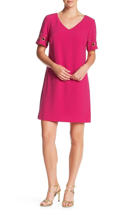 Sangria - DAVG749 Grommet V-neck A-line Dress in Pink