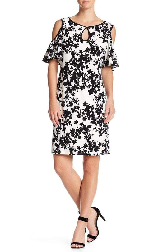 Sangria - DBCZ693 Floral Print Bateau Sheath Dress in White