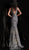 Jovani - 67844 Embellished Deep V-neck Mermaid Dress With Train in Blue and Gold