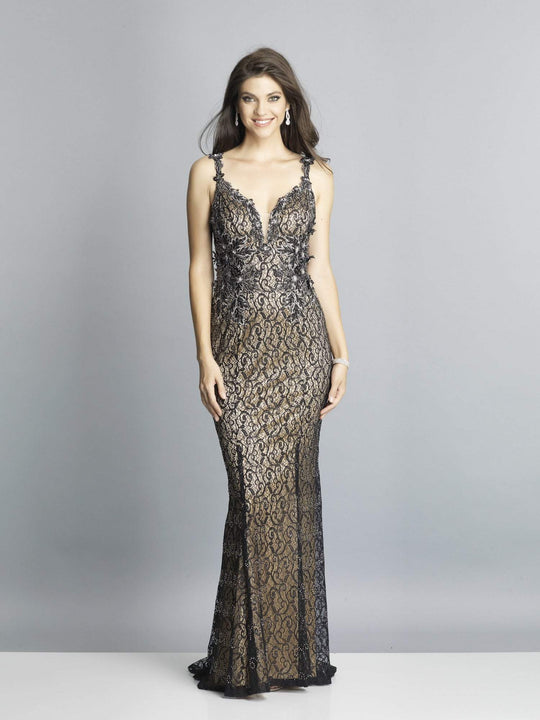 Dave & Johnny - A6790 Beaded Applique Plunging Sweetheart Dress In Black