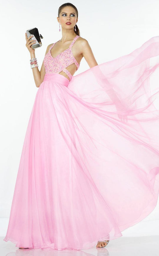 Alyce Paris B'Dazzle - 35766 Strappy Beaded Lace Evening Gown in Pink