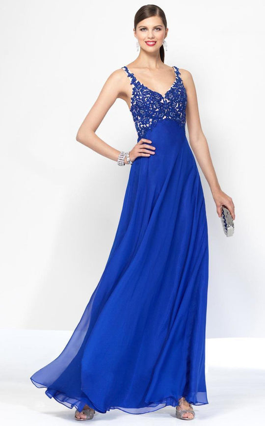 Alyce Paris B'Dazzle - 35768 Appliqued Silky Chiffon Gown in Blue and Neutral