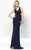Alyce Paris B'Dazzle - 35771 Shirred V-Neck Grecian Gown in Blue