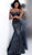 Jovani - 67962 Off-Shoulder Glitter Jersey Trumpet Dress In Black And Blue