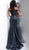 Jovani - 67962 Off-Shoulder Glitter Jersey Trumpet Dress In Black And Blue