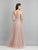 Dave & Johnny - A6819 Floral Appliqued Sleeveless Ethereal Gown In Neutral and Purple