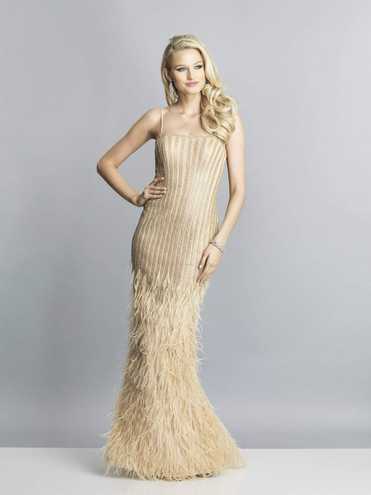 Dave & Johnny - A6830 Sequin Embellished Fringed Sheath Dress In Neutral