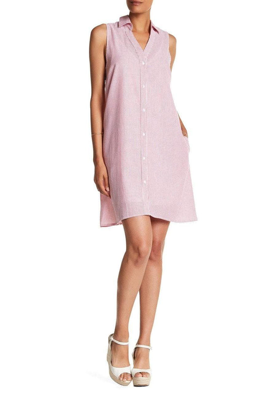 Nina Leonard - L5888A Printed V-neck A-line Dress in Red and White