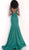 Jovani - 68665 Low V Neckline Glitter High Slit Prom Dress in Green