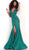 Jovani - 68665 Low V Neckline Glitter High Slit Prom Dress in Green