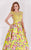 Angela & Alison - 61085 Beaded Bateau Floral Ballgown In Yellow and Floral
