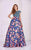 Angela & Alison - 61085 Beaded Bateau Floral Ballgown In Blue and Floral