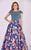 Angela & Alison - 61085 Beaded Bateau Floral Ballgown In Blue and Floral