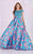 Angela & Alison - 61085 Beaded Bateau Floral Ballgown In Blue and Floral