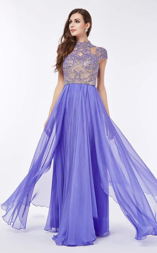 Angela & Alison - 61139 Crystal Embellished High Neck Gown In Purple