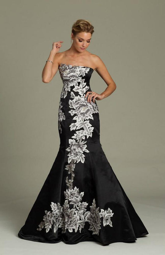 92925 Floral Embroidered Strapless Trumpet Gown