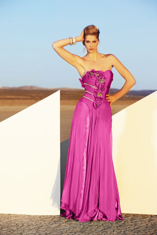 MNM Couture Fabulous Sweetheart Floral Accent Gown 6902 In Fuschia