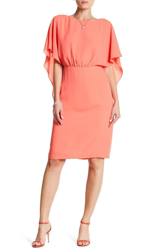 Sangria - SALU492 Chiffon Bateau Column Dress in Orange