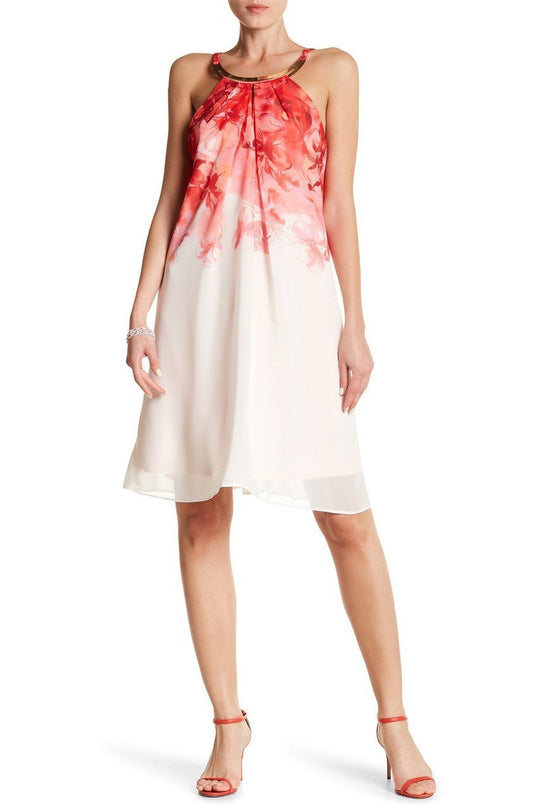 Sangria - SBGY869 Halter Keyhole Aquarelle Dress in Floral and Multi-Color