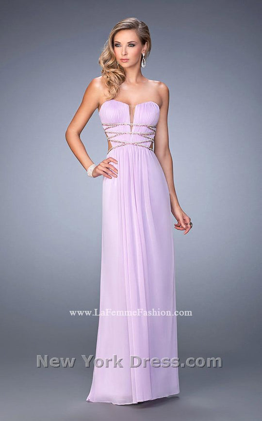 La Femme - 22465 Ruched Deep V-neck Column Dress In Purple