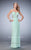 La Femme - 22465 Ruched Deep V-neck Column Dress In Green