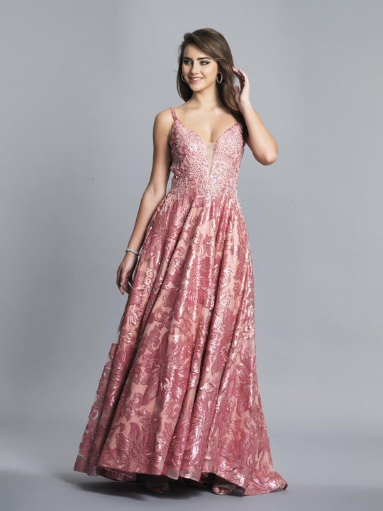 Dave & Johnny - A6923 Sleeveless Sexy V Back A-Line Prom Gown In Pink