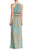 London Times - T2717MNR Keyhole Halter Sheath Dress in Blue and Green