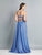Dave & Johnny - A6933 Pleated A-Line Evening Dress with Slit In Blue