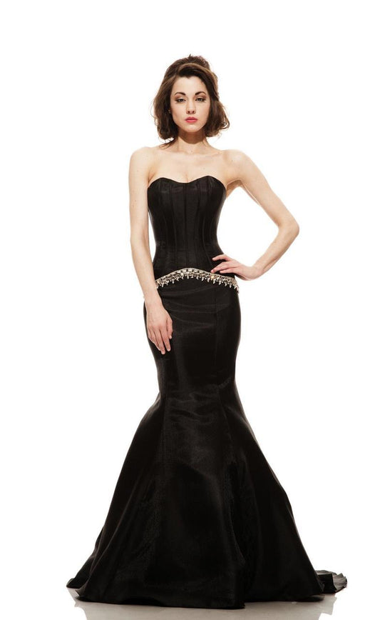 Johnathan Kayne - 6002 Strapless Corset Trumpet Gown in Black
