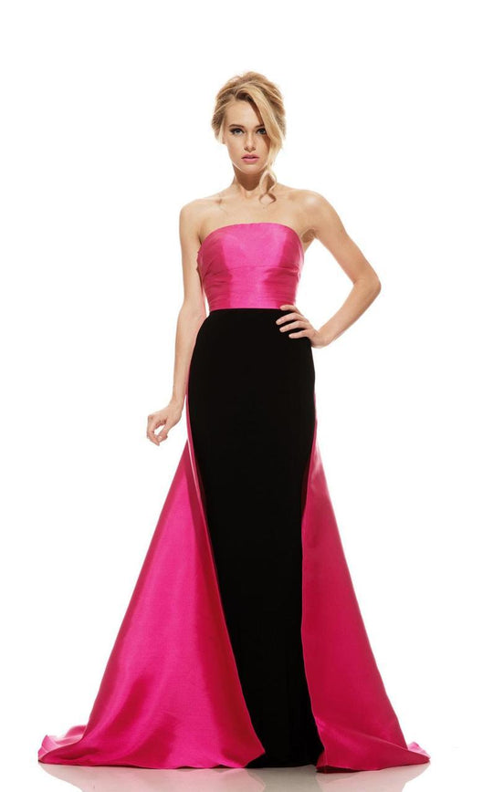 Johnathan Kayne - 6004 Strapless Straight Across Sheath Dress in Black and Pink