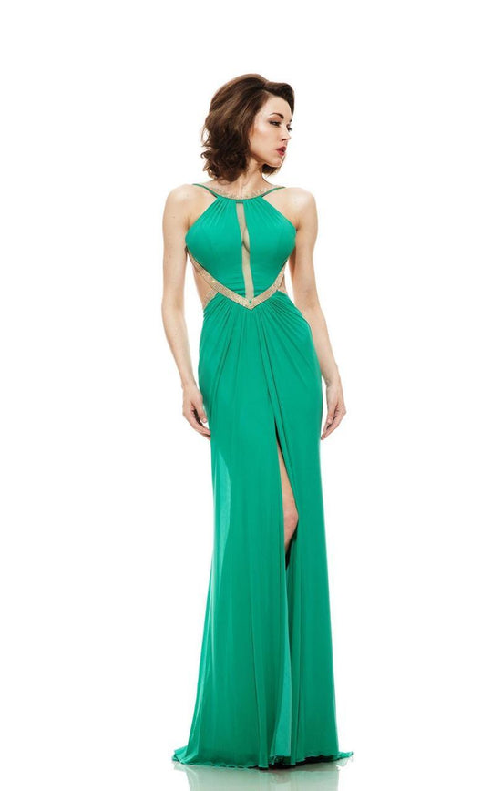 Johnathan Kayne - 6008 Embellished Halter Sheath Dress in Green