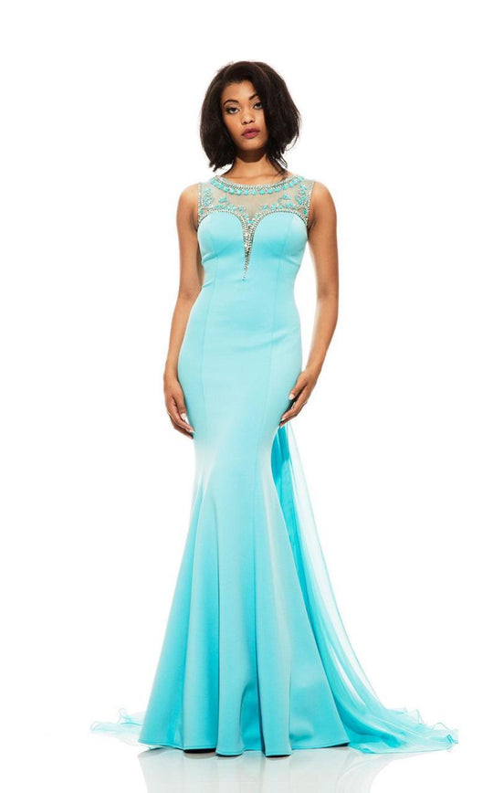 Johnathan Kayne - 6023 Illusion Bateau Mermaid Dress in Blue