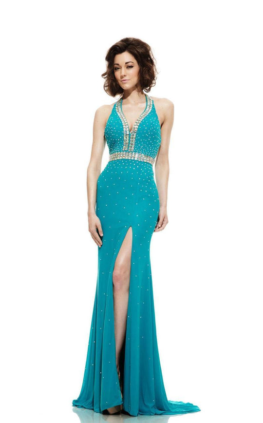 Johnathan Kayne - 6048 Embellished Halter Mermaid Dress in Green