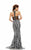 Johnathan Kayne - 6086 Halter Houndstooth Pattern Long Gown in Black and White