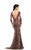 Johnathan Kayne - 6087 Printed Deep V-neck Sheath Dress in Brown and Print
