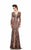 Johnathan Kayne - 6087 Printed Deep V-neck Sheath Dress in Brown and Print