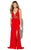 Jolene Collection - 16025 Beaded Scalloped Plunging Evening Gown In Red