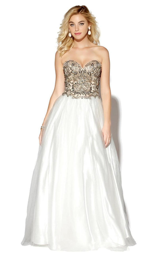 Jolene Collection - 16040 Strapless Sweetheart Ornate Ballgown In White and Neutral