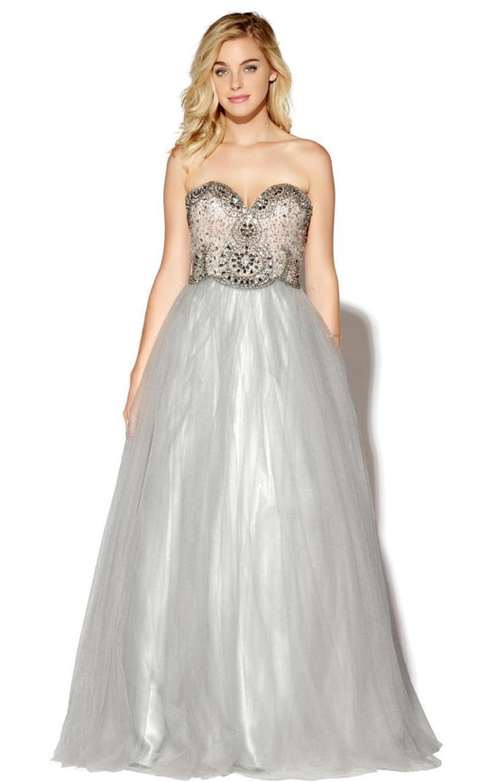 Jolene Collection - 16042 Embellished Strapless A Line Gown In Gray and Pink