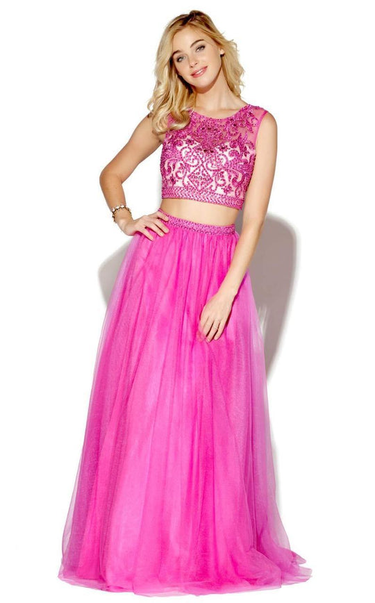 Jolene Collection - 16092 Two-Piece Embroidered Illusion Gown In Pink and Neutral