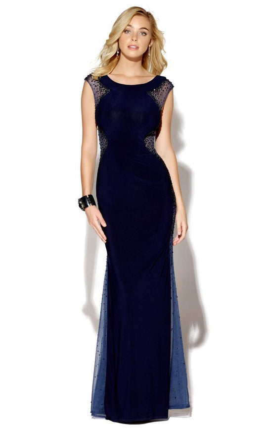Jolene Collection - 16102 Bejeweled Sheer Panel Gown In Blue