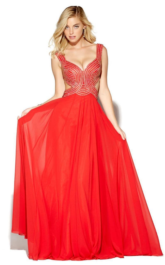 Jolene Collection - 16123 Interweaved Gilded Stripe Gown In Red