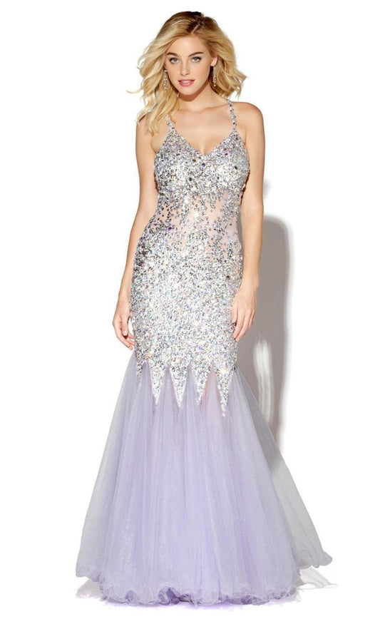 Jolene Collection - 16178 Dazzling V Neck Mermaid Gown In Purple