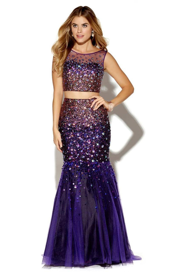 Jolene Collection - 16190 Two-Piece Illusion Trumpet Gown In Black and Purple