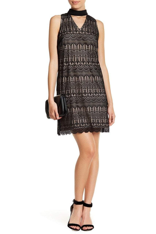 London Times - T2891MSG Lace Keyhole Sheath Dress in Black and Neutral