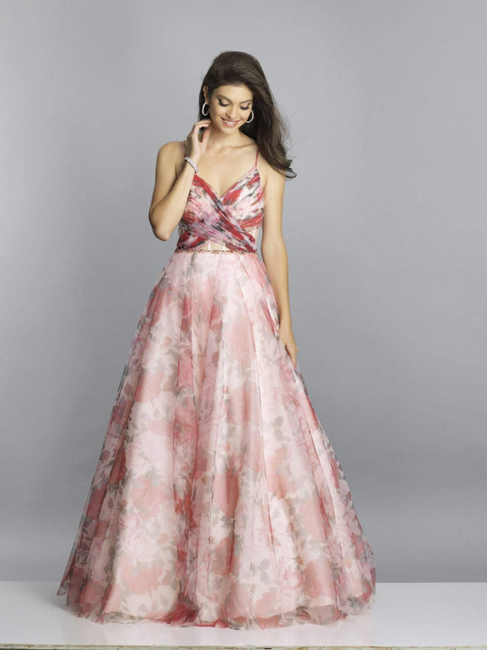 Dave & Johnny - A6977 Floral Print Crisscross Ruched A-Line Dress In Print
