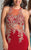 Dave & Johnny - 1769 Illusion Halter Lace High Slit Gown in Red